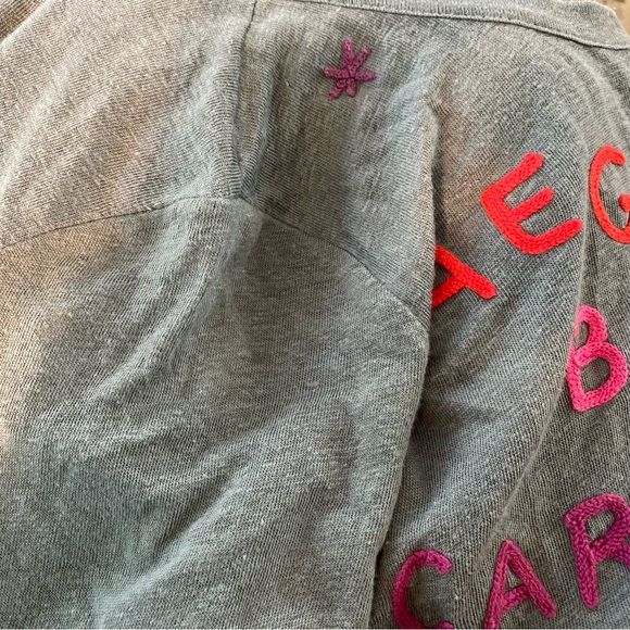 Anthropologie x Chaser Sea Tee Shirt Colorful Embroidered XS Linen Red Vacation - Picture 7 of 10